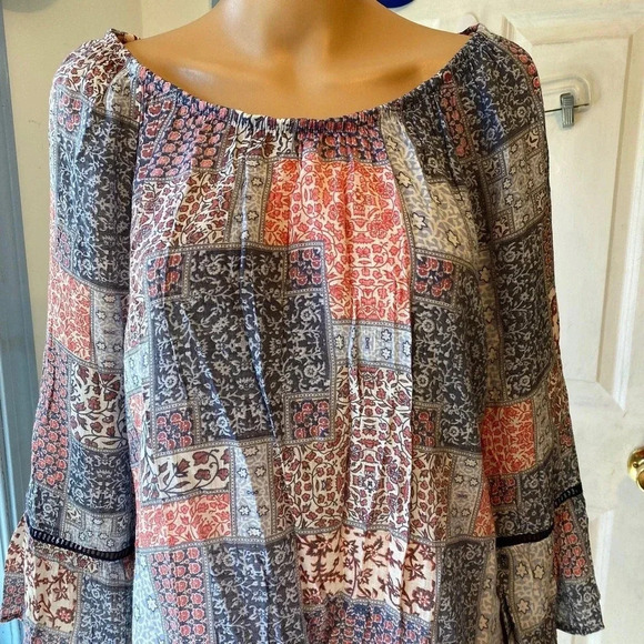 Como Vintage Floral Lightweight Comfortable Off Shoulder Blouse Women Size L - Picture 5 of 6